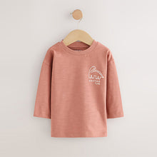 Load image into Gallery viewer, Rust Brown Dinosaur Long Sleeve Back Print T-Shirt (3mths-5yrs)
