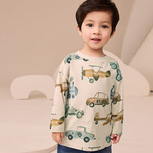 Load image into Gallery viewer, White Transport 100% Cotton Long Sleeve All-Over Print T-Shirt (3mths-6yrs)
