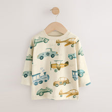 Load image into Gallery viewer, White Transport 100% Cotton Long Sleeve All-Over Print T-Shirt (3mths-6yrs)
