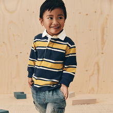 Load image into Gallery viewer, Navy/Yellow Striped Long Sleeve Rugby Polo Shirt (3mths-6yrs)
