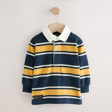 Load image into Gallery viewer, Navy/Yellow Striped Long Sleeve Rugby Polo Shirt (3mths-6yrs)
