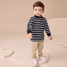 Load image into Gallery viewer, Navy/White Striped Long Sleeve Polo Shirt (3mths-6yrs)
