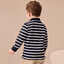 Load image into Gallery viewer, Navy/White Striped Long Sleeve Polo Shirt (3mths-6yrs)
