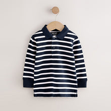Load image into Gallery viewer, Navy/White Striped Long Sleeve Polo Shirt (3mths-6yrs)

