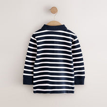 Load image into Gallery viewer, Navy/White Striped Long Sleeve Polo Shirt (3mths-6yrs)
