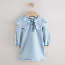Load image into Gallery viewer, Light Blue Denim Embroidered Collar Dress (3mths-8yrs)
