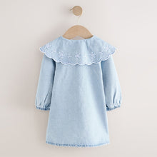 Load image into Gallery viewer, Light Blue Denim Embroidered Collar Dress (3mths-8yrs)
