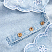 Load image into Gallery viewer, Light Blue Denim Embroidered Collar Dress (3mths-8yrs)
