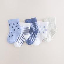 Load image into Gallery viewer, Blue/White Baby Socks 5 Pack (3mths-2yrs)
