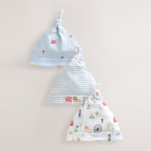 Load image into Gallery viewer, Blue London Tie Top Baby Hats 3 Pack (0-12mths)
