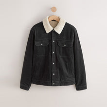 Load image into Gallery viewer, Charcoal Grey Corduroy Borg Lined Trucker Jacket
