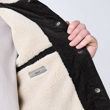 Load image into Gallery viewer, Charcoal Grey Corduroy Borg Lined Trucker Jacket
