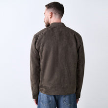 Load image into Gallery viewer, Brown Faux Suede Borg Lined Zip Jacket
