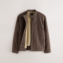 Load image into Gallery viewer, Brown Faux Suede Borg Lined Zip Jacket
