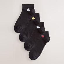 Load image into Gallery viewer, Spring Animals Embroidered Motif Trainer Socks 4 Pack
