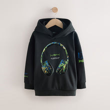 Load image into Gallery viewer, Black Headphones Older Boys Graphic Print Hoodie (3-12yrs)
