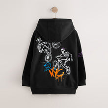 Load image into Gallery viewer, Black Skeleton Older Boys Graphic Print Hoodie (3-12yrs)
