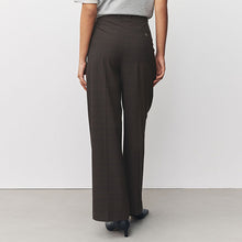 Load image into Gallery viewer, Chocolate Brown Check Double Pleat Straight Leg Trousers
