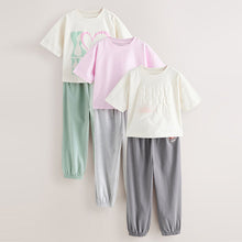Load image into Gallery viewer, Green/Pink Love Slogan Jogger Pyjamas 3 Pack (4-12yrs)
