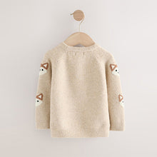 Load image into Gallery viewer, Neutral Fox Print Knitted Crew Neck Jumper (3mths-6yrs)
