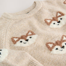 Load image into Gallery viewer, Neutral Fox Print Knitted Crew Neck Jumper (3mths-6yrs)
