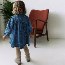 Load image into Gallery viewer, Denim Bow Long Sleeve Collar Dress (3mths-6yrs)
