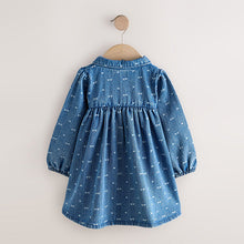 Load image into Gallery viewer, Denim Bow Long Sleeve Collar Dress (3mths-6yrs)
