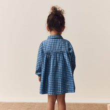 Load image into Gallery viewer, Denim Check Embroidered Long Sleeve Collar Dress (3mths-8yrs)
