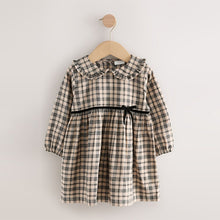 Load image into Gallery viewer, Neutral Check Long Sleeve Collar Dress (3mths-6yrs)
