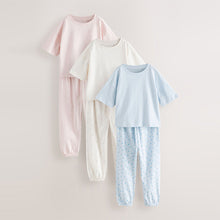 Load image into Gallery viewer, Pink/Blue Mini Print Jogger Pyjamas 3 Pack (3-12yrs)
