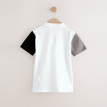 Load image into Gallery viewer, White/Black Cotton Rich Quarter Zip Colourblock Short Sleeve Polo Shirt (3-12yrs)
