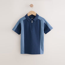 Load image into Gallery viewer, Navy Blue Zip Neck Textured Colourblock Polo Shirt (3-12yrs)
