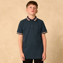 Load image into Gallery viewer, Grey Stripe Tipped Collar Short Sleeve Polo Shirt (4-12yrs)
