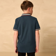 Load image into Gallery viewer, Grey Stripe Tipped Collar Short Sleeve Polo Shirt (4-12yrs)
