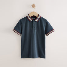 Load image into Gallery viewer, Grey Stripe Tipped Collar Short Sleeve Polo Shirt (4-12yrs)
