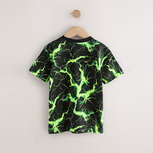 Load image into Gallery viewer, Black/Green Lightning Regular Fit Short Sleeve All-Over Print T-Shirt (3-12yrs)
