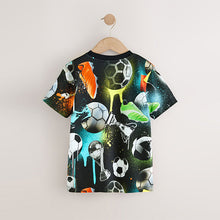 Load image into Gallery viewer, Black/Multi Football Regular Fit Short Sleeve All-Over Print T-Shirt (3-12yrs)
