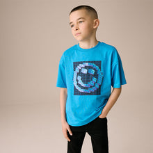 Load image into Gallery viewer, Cobalt Blue Pixel Smile Relaxed Fit Short Sleeve Graphic T-Shirt (3-12yrs)
