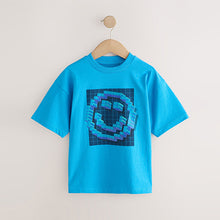 Load image into Gallery viewer, Cobalt Blue Pixel Smile Relaxed Fit Short Sleeve Graphic T-Shirt (3-12yrs)
