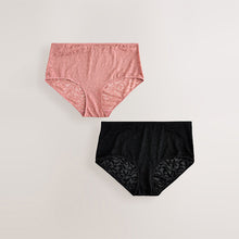Load image into Gallery viewer, Black/Pink Lace Midi Knickers 2 Pack
