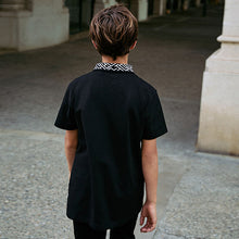 Load image into Gallery viewer, Black Geo Collar Zip Neck Polo Shirt (3-12yrs)
