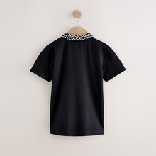 Load image into Gallery viewer, Black Geo Collar Zip Neck Polo Shirt (3-12yrs)
