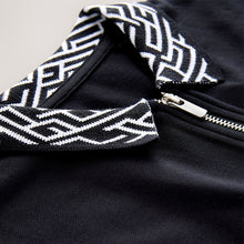 Load image into Gallery viewer, Black Geo Collar Zip Neck Polo Shirt (3-12yrs)
