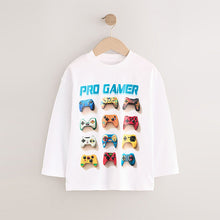 Load image into Gallery viewer, White Gamer Relaxed Fit Graphic Long Sleeve Cotton T-Shirt (3-12yrs)
