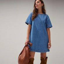 Load image into Gallery viewer, Mid Blue Denim T-Shirt Mini Dress
