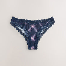 Load image into Gallery viewer, Navy/Pink Check Brazilian Mesh &amp; Lace Knickers
