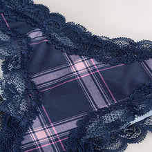 Load image into Gallery viewer, Navy/Pink Check Brazilian Mesh &amp; Lace Knickers
