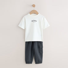 Load image into Gallery viewer, White/Black Short Sleeve T-Shirt and Utility Joggers Set (3mths-6yrs)
