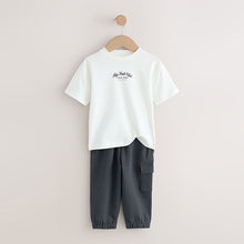 Load image into Gallery viewer, White/Black Short Sleeve T-Shirt and Utility Joggers Set (3mths-6yrs)
