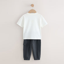 Load image into Gallery viewer, White/Black Short Sleeve T-Shirt and Utility Joggers Set (3mths-6yrs)
